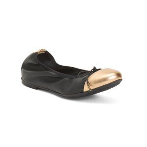 OROSCURO Black/gold Made In Italy Leather Ballerina Flats